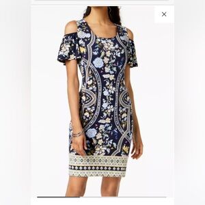 JM Collections Cold Shoulder Dress from Macys. Front has embellishments. Size M